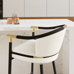 Cranis Bar Height Bar Stool with Arms in Beige Upholstery Velvet 8-Pieces - thumbnail 7