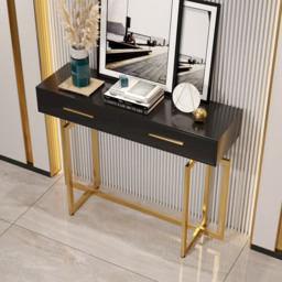 1000mm Modern Narrow Black Console Table with Storage Drawers and Metal Legs in Gold - thumbnail 3