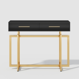 1000mm Modern Narrow Black Console Table with Storage Drawers and Metal Legs in Gold - thumbnail 7