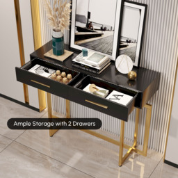 1000mm Modern Narrow Black Console Table with Storage Drawers and Metal Legs in Gold - thumbnail 6