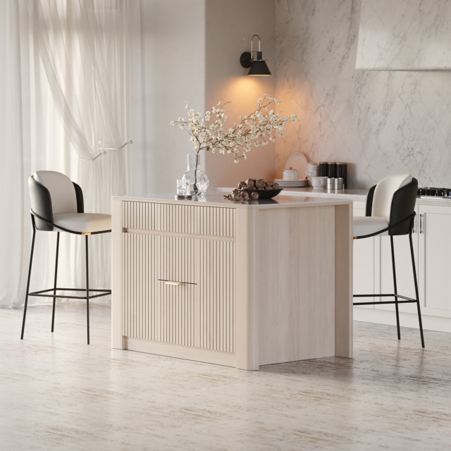 1290mm Kitchen Island Sintered Stone Top with Storage Natural Modern - image 1