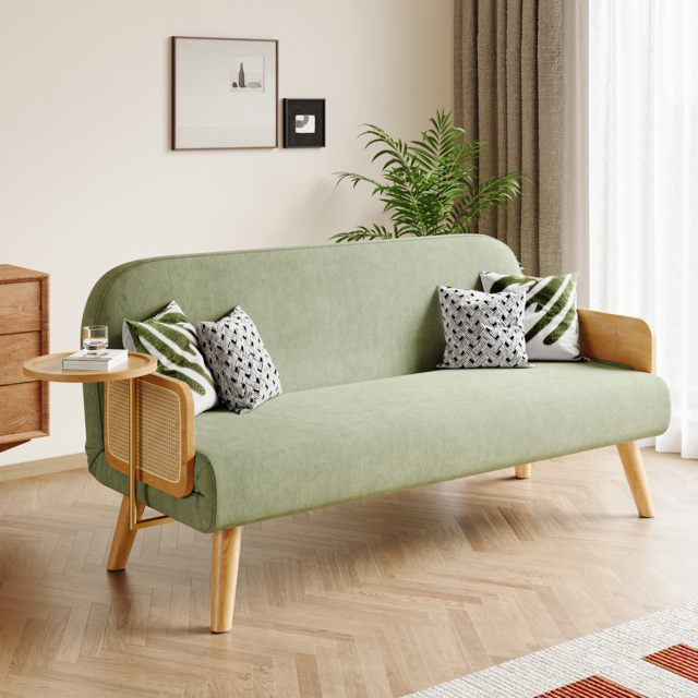 Mid-Century Modern Rattan Daybed Full Sofa Bed Convertible Sleeper Lounge Chair Folding - image 1