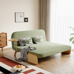 Mid-Century Modern Rattan Daybed Full Sofa Bed Convertible Sleeper Lounge Chair Folding - thumbnail 4