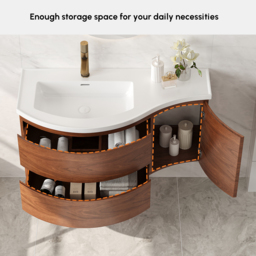 900mm Floating Curved Bathroom Vanity Set of 2 Half-Circle Bathroom Cabinet Walnut - thumbnail 8