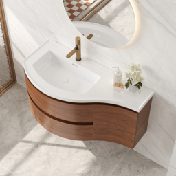 900mm Floating Curved Bathroom Vanity Set of 2 Half-Circle Bathroom Cabinet Walnut
