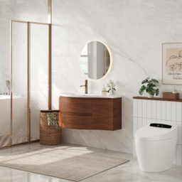 900mm Floating Curved Bathroom Vanity Set of 2 Half-Circle Bathroom Cabinet Walnut - thumbnail 4