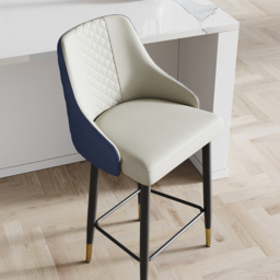 4-Piece Blue Counter Stool with Footrest Upholstered PU Leather High Back - thumbnail 4