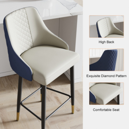 4-Piece Blue Counter Stool with Footrest Upholstered PU Leather High Back - thumbnail 9