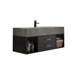 "40"" Floating Bathroom Vanity with Sintered Stone Vessel Sink Black and Gray" - thumbnail 8
