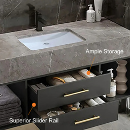 "40"" Floating Bathroom Vanity with Sintered Stone Vessel Sink Black and Gray" - thumbnail 3