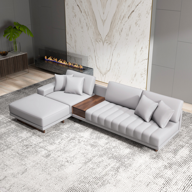 3200 mm L-Shaped Grey Modular Sectional Sofa with Storage Side Table and Ottoman - image 1