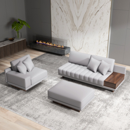 3200 mm L-Shaped Grey Modular Sectional Sofa with Storage Side Table and Ottoman - thumbnail 2