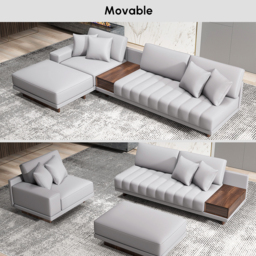 3200 mm L-Shaped Grey Modular Sectional Sofa with Storage Side Table and Ottoman - thumbnail 7
