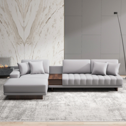 3200 mm L-Shaped Grey Modular Sectional Sofa with Storage Side Table and Ottoman - thumbnail 4