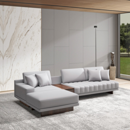 3200 mm L-Shaped Grey Modular Sectional Sofa with Storage Side Table and Ottoman - thumbnail 3