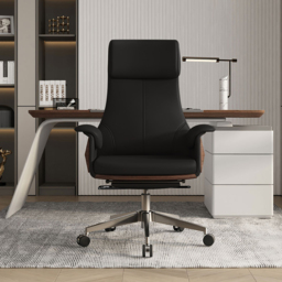 Reclining Leather Office Desk Chair High Back Adjustable Swivel Modern Executive Chair in Black - thumbnail 3