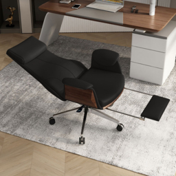 Reclining Leather Office Desk Chair High Back Adjustable Swivel Modern Executive Chair in Black - thumbnail 1