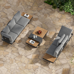 4 PCS L-shaped Garden Sectional Sofa Set Modern Yard & Patio Furniture for 6 Person in Grey Cushion & Pillow Included - thumbnail 9