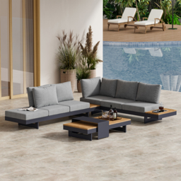 4 PCS L-shaped Garden Sectional Sofa Set Modern Yard & Patio Furniture for 6 Person in Grey Cushion & Pillow Included - thumbnail 6