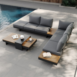 4 PCS L-shaped Garden Sectional Sofa Set Modern Yard & Patio Furniture for 6 Person in Grey Cushion & Pillow Included - thumbnail 3