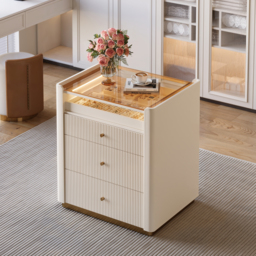 Modern Fluted Leather Closet Island 7 Drawer Dresser with Light & Jewellery Storage - thumbnail 2