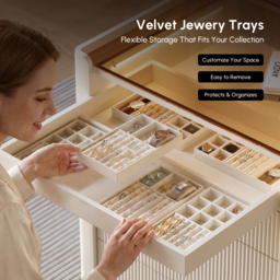 Modern Fluted Leather Closet Island 7 Drawer Dresser with Light & Jewellery Storage - thumbnail 7