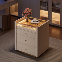 Modern Fluted Leather Closet Island 7 Drawer Dresser with Light & Jewellery Storage - thumbnail 1