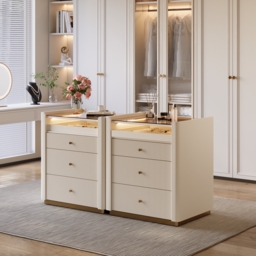 Modern Fluted Leather Closet Island 7 Drawer Dresser with Light & Jewellery Storage - thumbnail 5