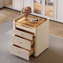 Modern Fluted Leather Closet Island 7 Drawer Dresser with Light & Jewellery Storage - thumbnail 4