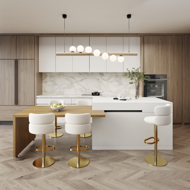 205 - 284 cm Extendable Natural & White Kitchen Island with Doors & Drawers - image 1