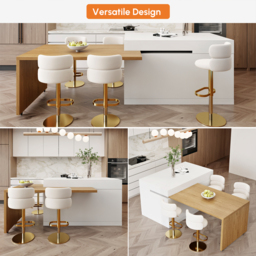 205 - 284 cm Extendable Natural & White Kitchen Island with Doors & Drawers - thumbnail 8