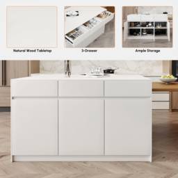 205 - 284 cm Extendable Natural & White Kitchen Island with Doors & Drawers - thumbnail 7