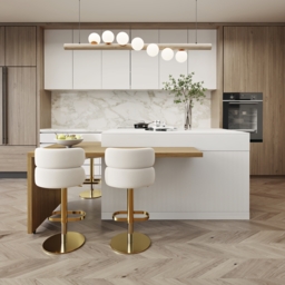 205 - 284 cm Extendable Natural & White Kitchen Island with Doors & Drawers - thumbnail 2