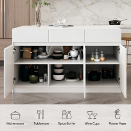 205 - 284 cm Extendable Natural & White Kitchen Island with Doors & Drawers - thumbnail 9