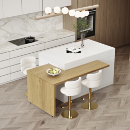 205 - 284 cm Extendable Natural & White Kitchen Island with Doors & Drawers - thumbnail 4