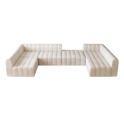 3020mm Modern Off White Velvet Modular Pit Sectional Sofa Set Convertible 6-Seater Upholstered - thumbnail 6