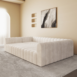 3020mm Modern Off White Velvet Modular Pit Sectional Sofa Set Convertible 6-Seater Upholstered - thumbnail 4