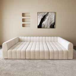 3020mm Modern Off White Velvet Modular Pit Sectional Sofa Set Convertible 6-Seater Upholstered - thumbnail 3
