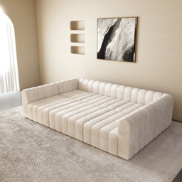 3020mm Modern Off White Velvet Modular Pit Sectional Sofa Set Convertible 6-Seater Upholstered - thumbnail 5