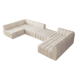 3020mm Modern Off White Velvet Modular Pit Sectional Sofa Set Convertible 6-Seater Upholstered - thumbnail 7