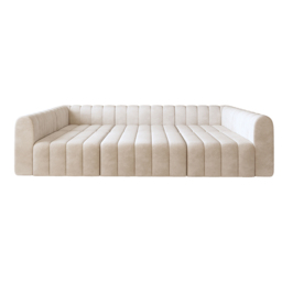 3020mm Modern Off White Velvet Modular Pit Sectional Sofa Set Convertible 6-Seater Upholstered - thumbnail 8