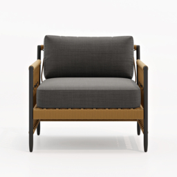 Woven Rope Outdoor Armchair Accent Chair Boho Yard & Patio Furniture in Dark Gray Cushion & Pillow Included - thumbnail 9
