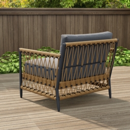 Woven Rope Outdoor Armchair Accent Chair Boho Yard & Patio Furniture in Dark Gray Cushion & Pillow Included - thumbnail 4