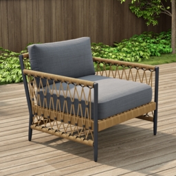 Woven Rope Outdoor Armchair Accent Chair Boho Yard & Patio Furniture in Dark Gray Cushion & Pillow Included - thumbnail 1
