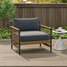 Woven Rope Outdoor Armchair Accent Chair Boho Yard & Patio Furniture in Dark Gray Cushion & Pillow Included - thumbnail 3