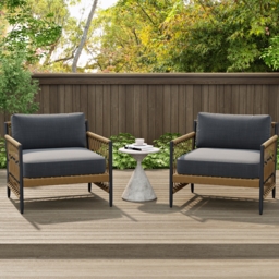 Woven Rope Outdoor Armchair Accent Chair Boho Yard & Patio Furniture in Dark Gray Cushion & Pillow Included - thumbnail 2