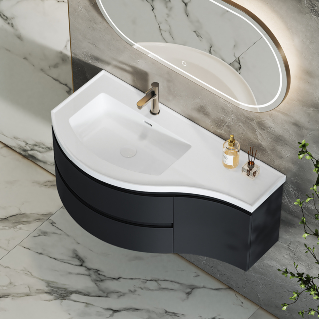 90 cm Floating Curved Bathroom Vanity Half-Circle Bathroom Cabinet Black - image 1