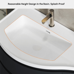 90 cm Floating Curved Bathroom Vanity Half-Circle Bathroom Cabinet Black - thumbnail 4