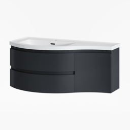 90 cm Floating Curved Bathroom Vanity Half-Circle Bathroom Cabinet Black - thumbnail 9