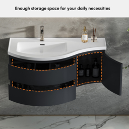 90 cm Floating Curved Bathroom Vanity Half-Circle Bathroom Cabinet Black - thumbnail 3